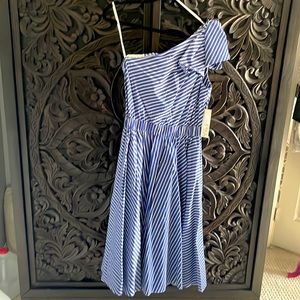 Blue and white striped tea dress